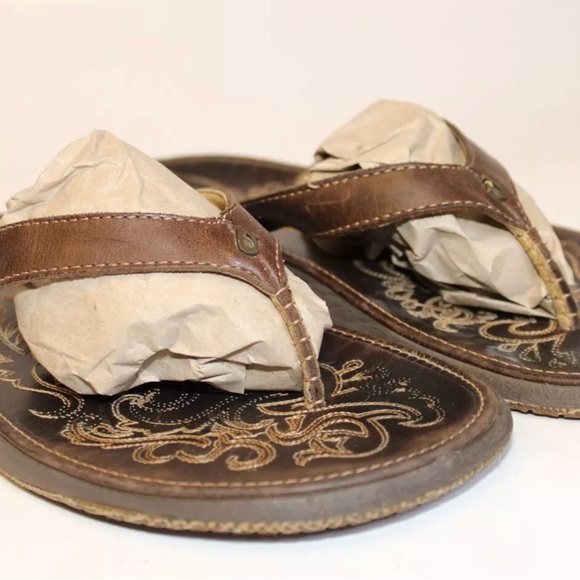 OluKai Paniolo Women’s US 9 EU 39 Brown Leather Flip Flops Beach Sandals Shoes - Picture 6 of 11